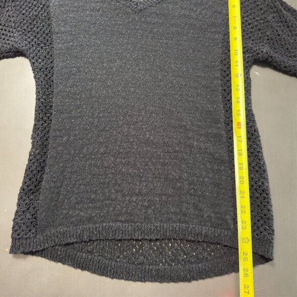 AJ Andrea Jovine Black Open Knit Sweater Top V-Neck Tunic - Picture 8 of 8